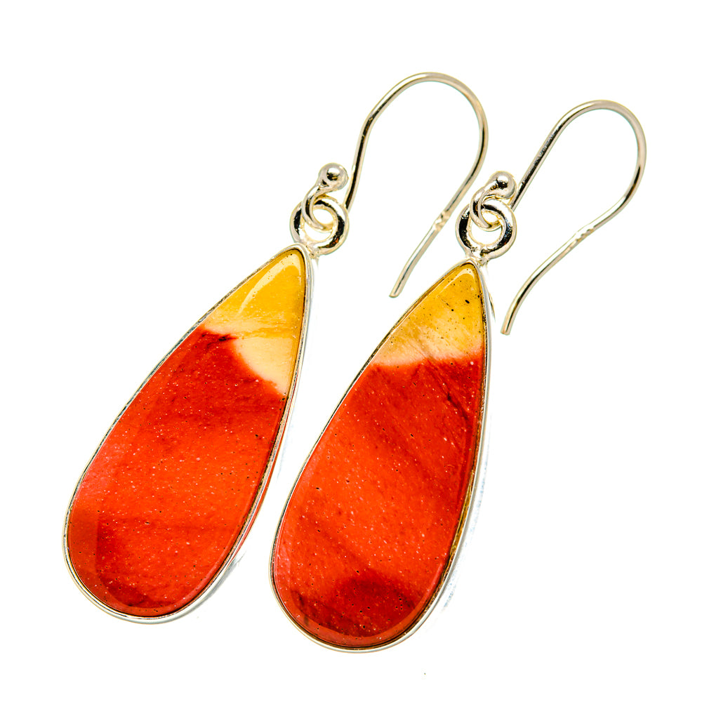 Teardrop mookaite stone earrings, orange-red marbled, 925 sterling silver hooks
