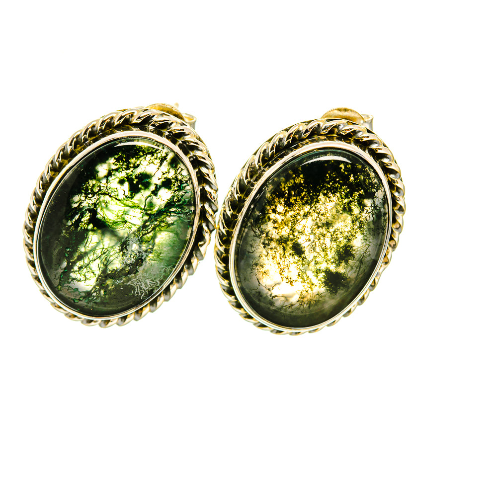 Green Moss Agate Earrings handcrafted by Ana Silver Co - EARR418275