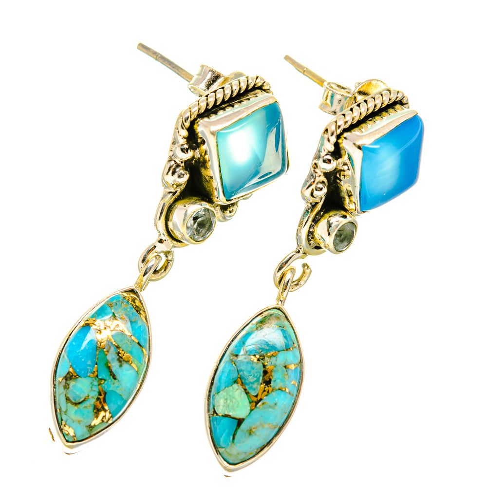 Blue Copper Composite Turquoise Earrings handcrafted by Ana Silver Co - EARR418715