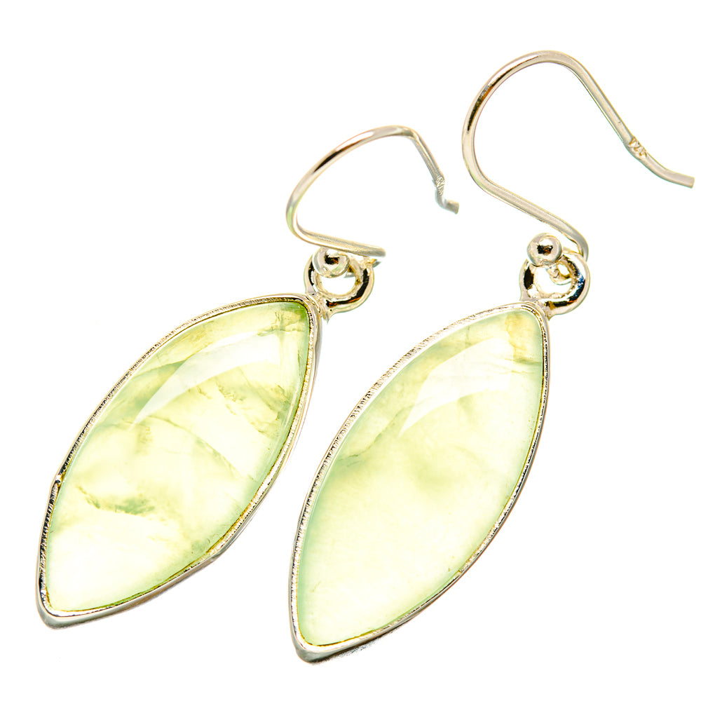 Teardrop prehnite drop earrings in sterling silver with light green translucent stones