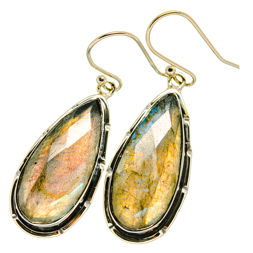 Labradorite teardrop earrings in sterling silver with faceted multicolor gemstone