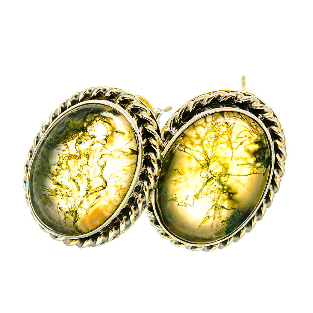 Green Moss Agate Earrings handcrafted by Ana Silver Co - EARR419056