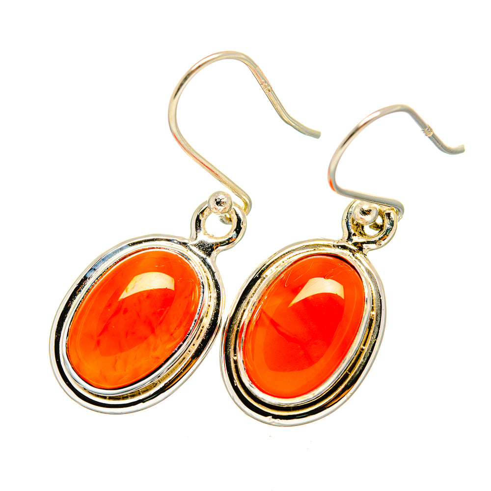 Oval orange gemstone drop earrings in gold-tone with silver frame and French hooks