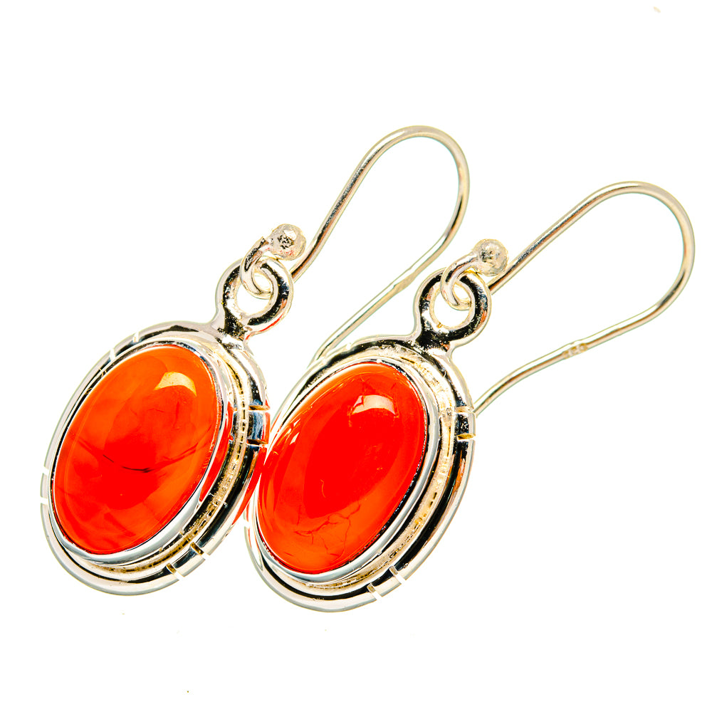 Oval orange carnelian lever-back earrings in sterling silver with bezel-set stones