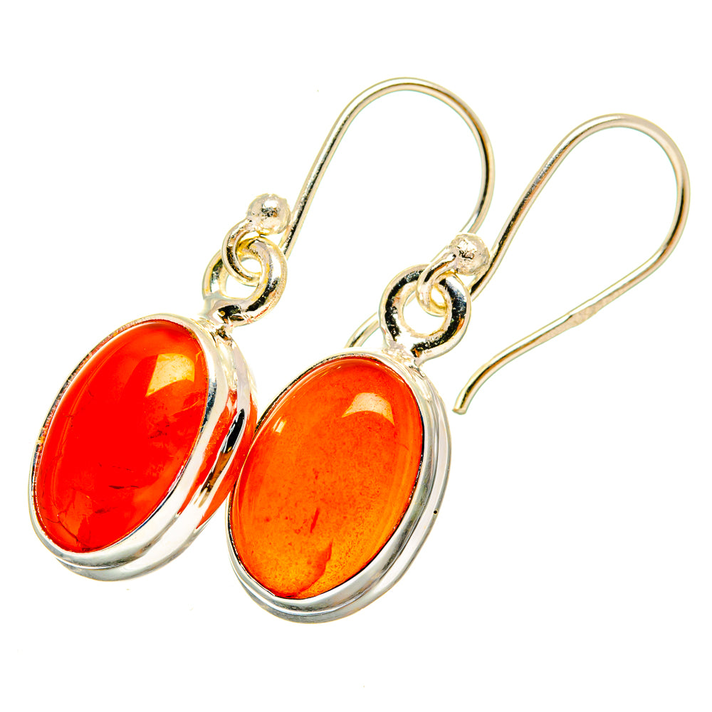 Oval orange carnelian drop earrings with 925 sterling silver hook backs
