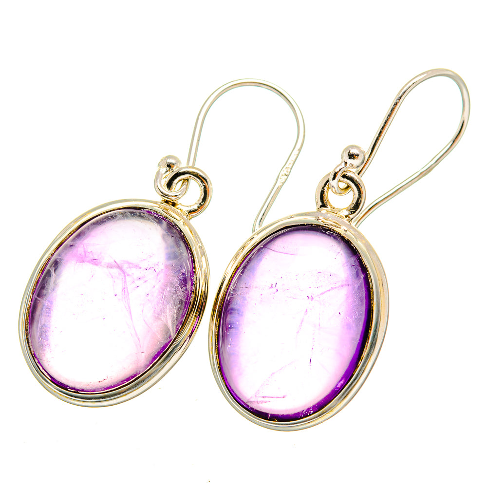 Oval amethyst drop earrings in 925 sterling silver with purple cabochons, lever hooks