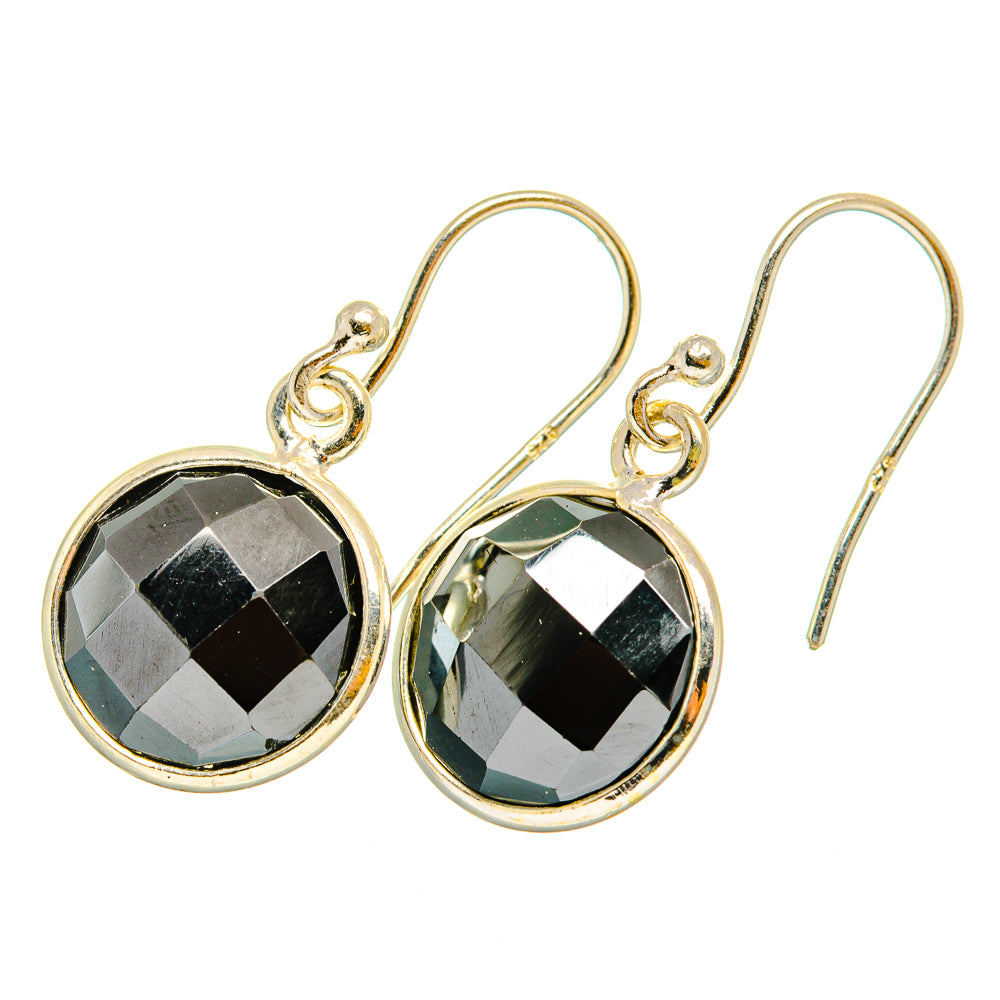 Silver-tone drop earrings with two round faceted hematite-style stones