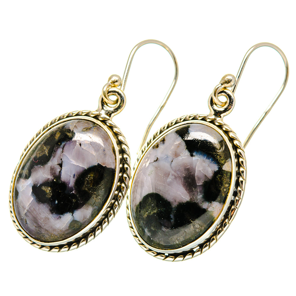 925 sterling silver gabbro stone drop earrings, oval stones with braided bezel and hooks