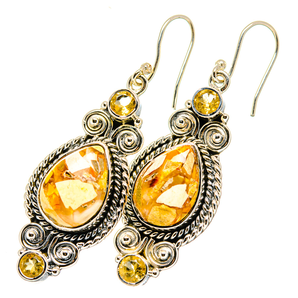 Sterling silver citrine drop earrings with teardrop amber stones and round yellow accents