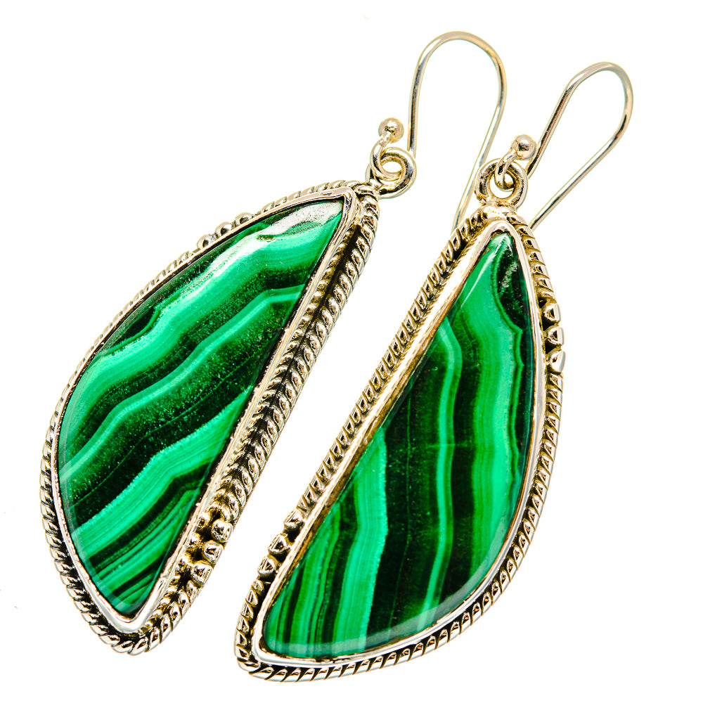 Oval malachite drop earrings, sterling silver teardrop setting and fishhook closures