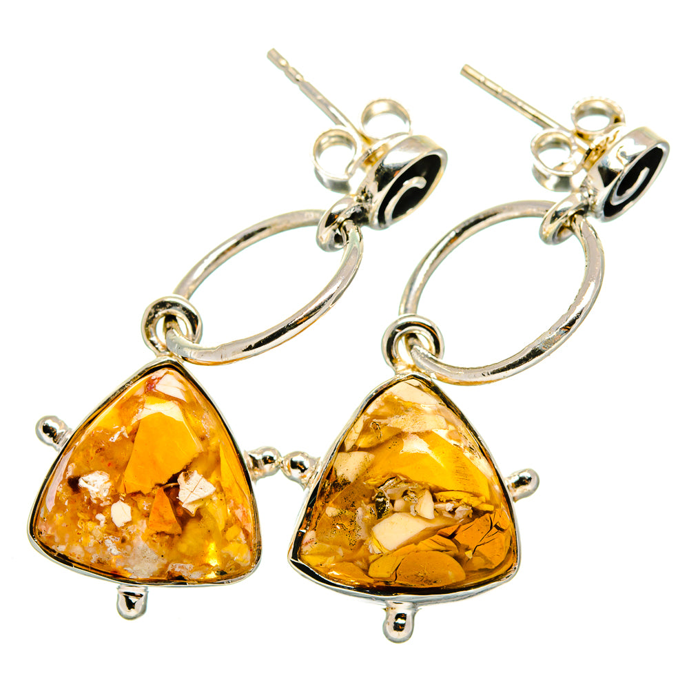 Sterling silver drop earrings with amber brecciated mookaite triangular stones