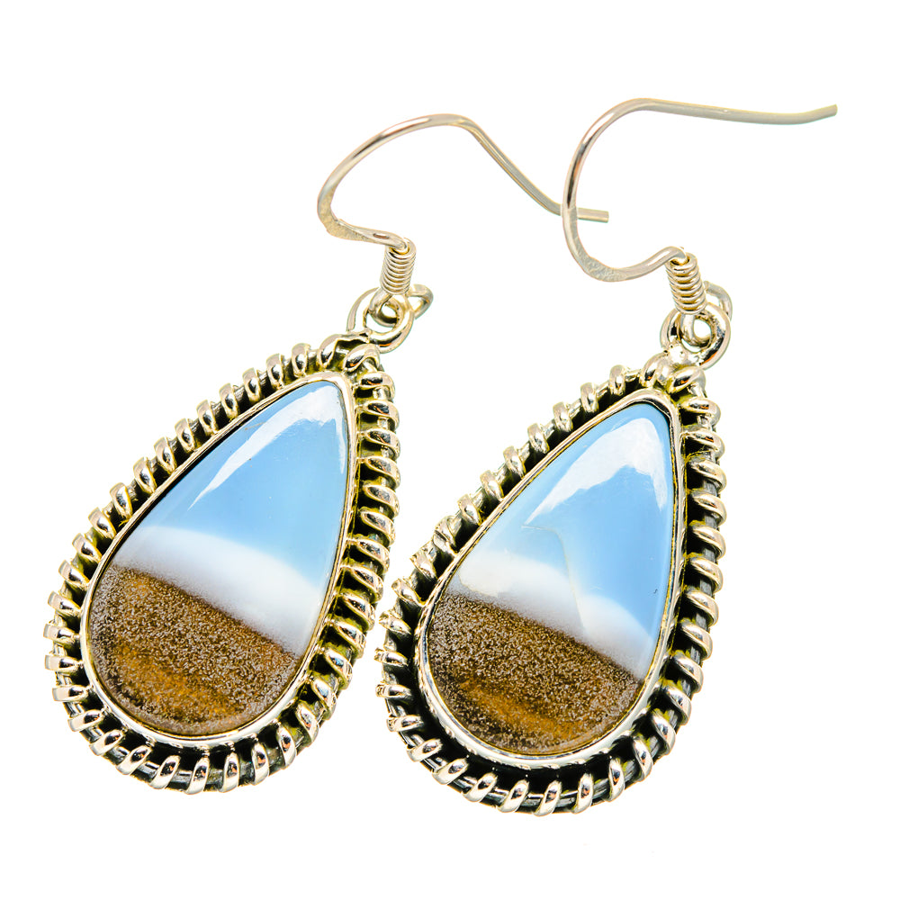 Teardrop opal dangle earrings, 925 sterling silver, blue opal teardrops with textured frame
