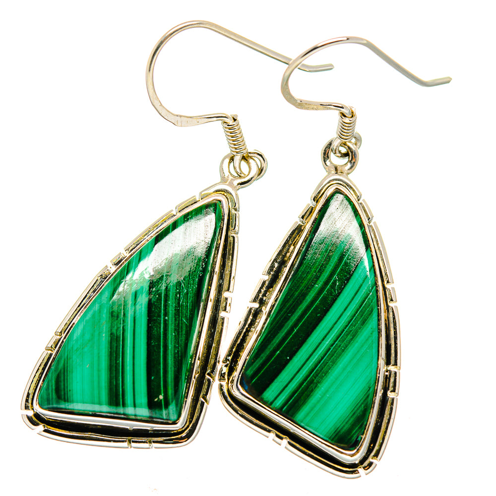 Malachite drop earrings, 925 sterling silver with green triangular stone settings