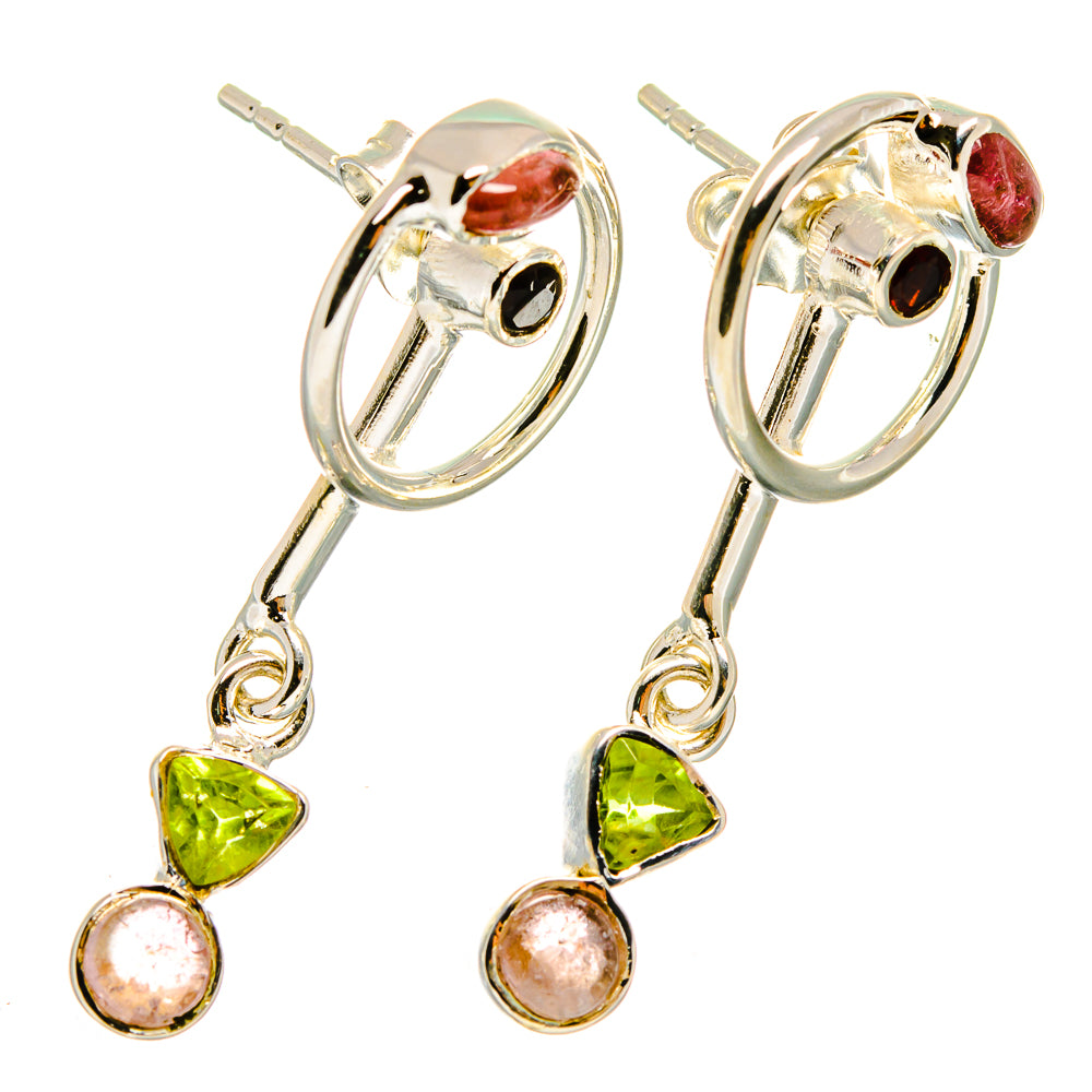 Peridot, Garnet, Rose Quartz Earrings handcrafted by Ana Silver Co - EARR420962