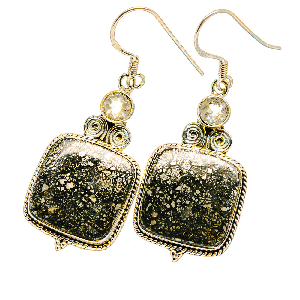 Pyrite Agate, White Quartz Earrings handcrafted by Ana Silver Co - EARR420980