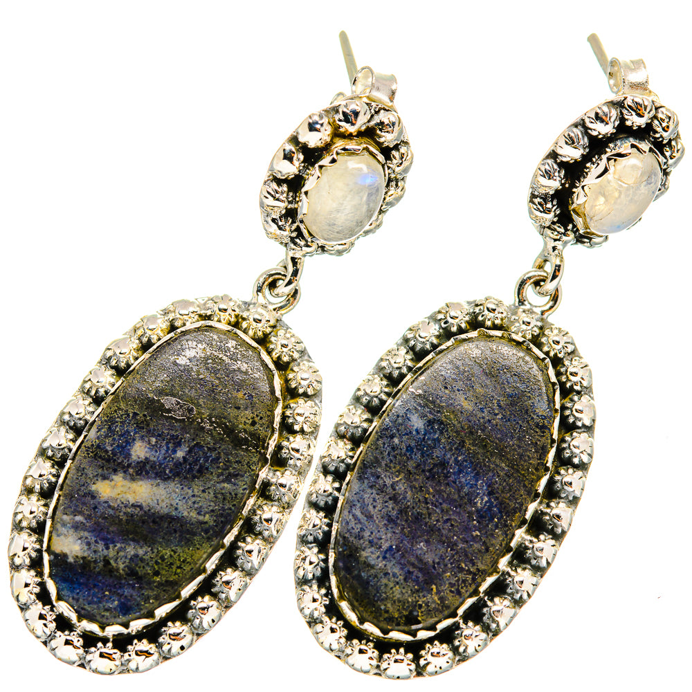 Pyrite Agate, Rianbow Moonstone Earrings handcrafted by Ana Silver Co - EARR421016