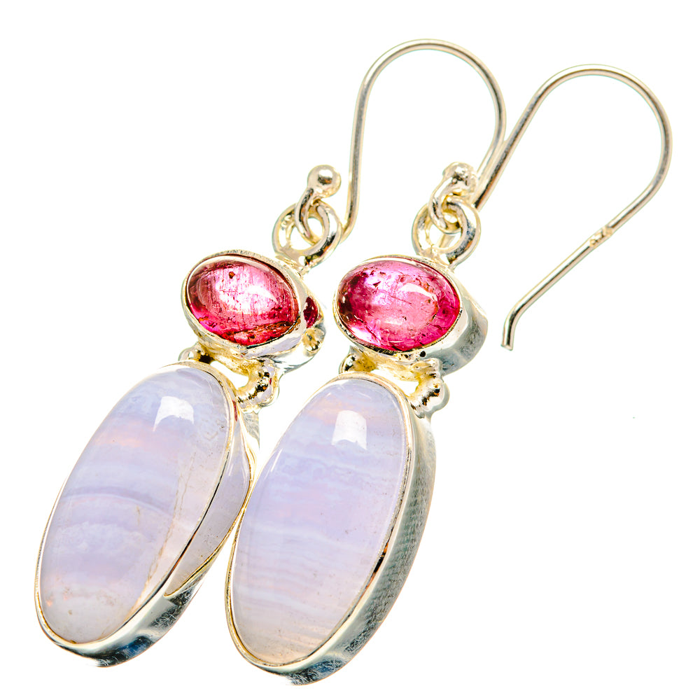 Blue Lace Agate, Pink Tourmaline Earrings handcrafted by Ana Silver Co - EARR421047