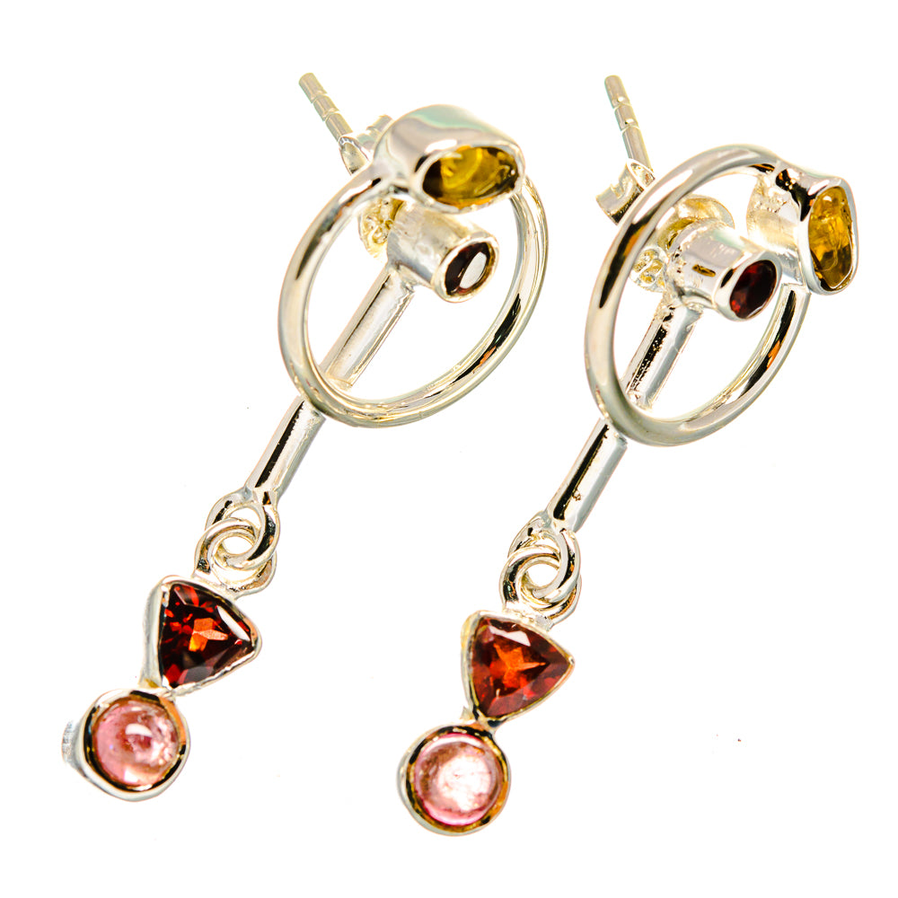 Garnet, Green Tourmaline, Rose Quartz Earrings handcrafted by Ana Silver Co - EARR421139