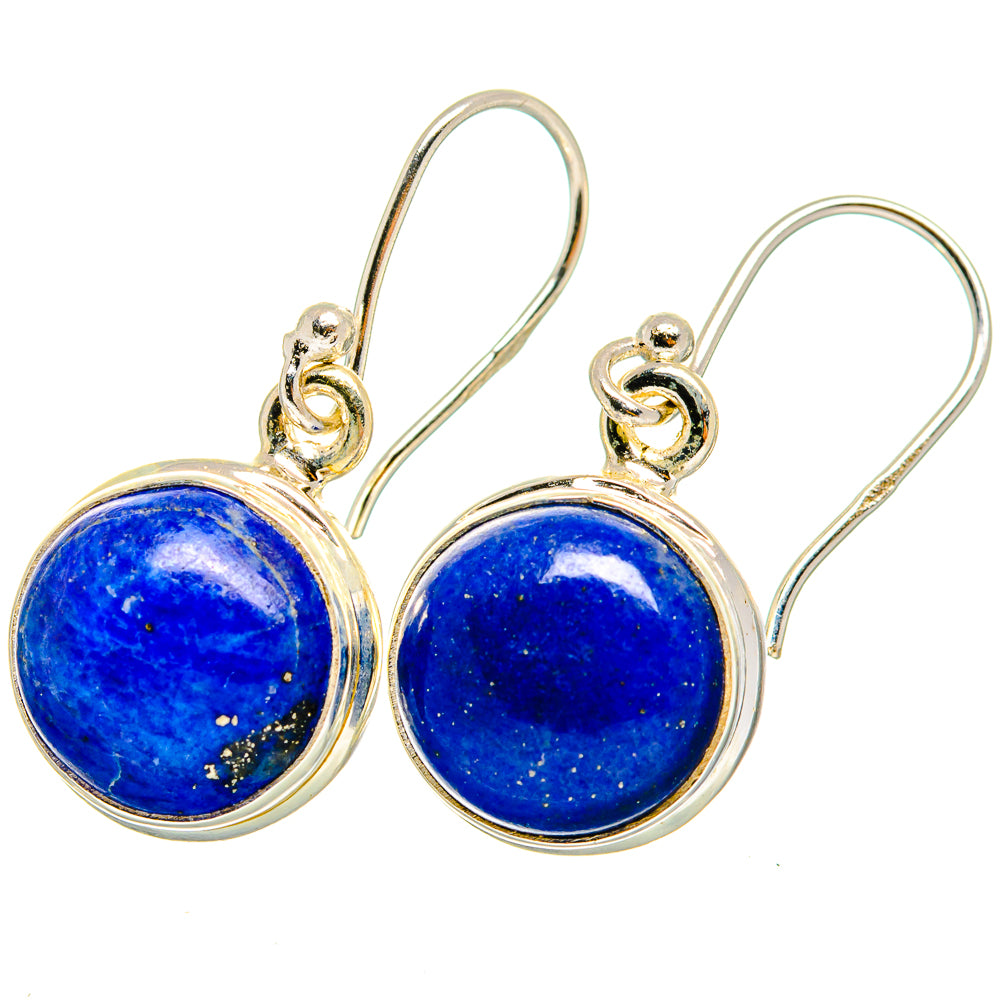 Lapis lazuli drop earrings, round blue stones in 925 silver lever hooks