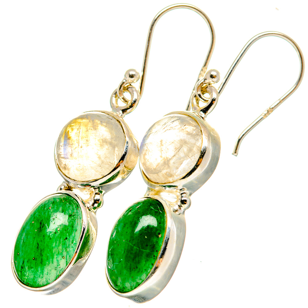 Green Aventurine, Rainbow Moonstone Earrings handcrafted by Ana Silver Co - EARR421166