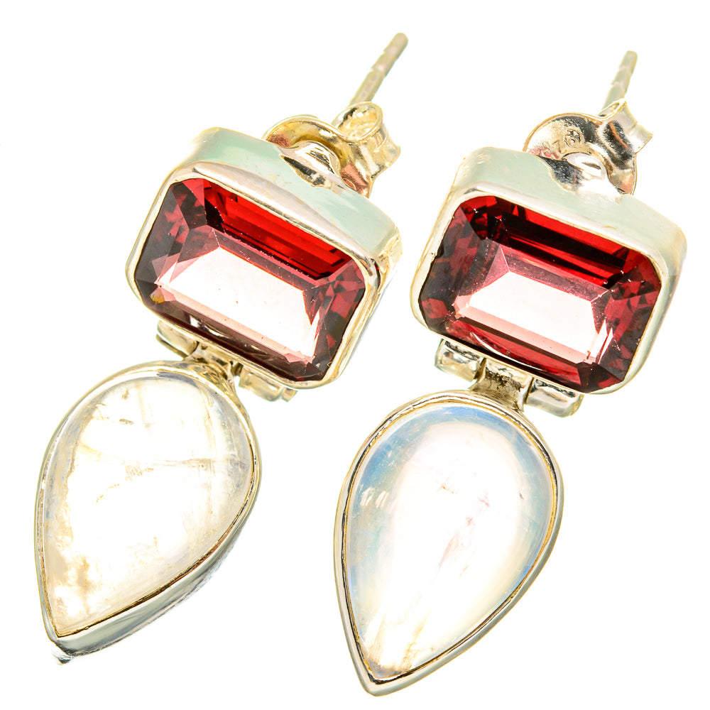 Rainbow Moonstone, Garnet Earrings handcrafted by Ana Silver Co - EARR421201