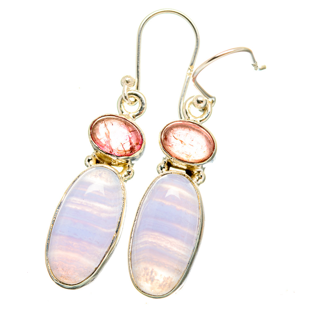 Blue Lace Agate, Pink Tourmaline Earrings handcrafted by Ana Silver Co - EARR421203