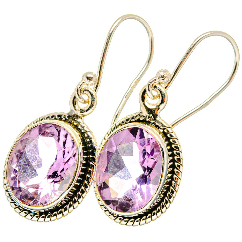 Oval amethyst dangle earrings with sterling-silver oval settings and faceted purple stones