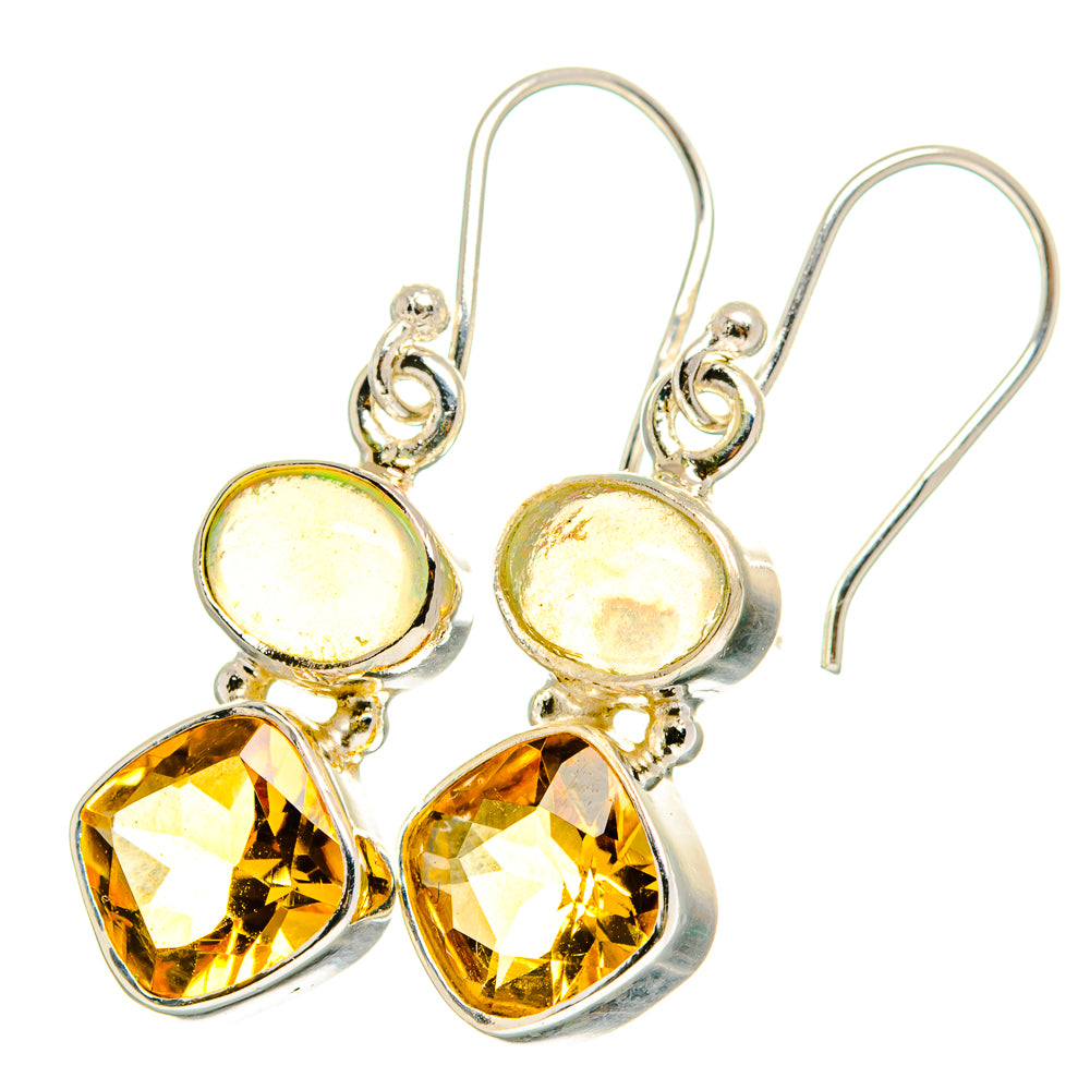 Sterling silver drop earrings with oval opal stones and faceted citrine teardrop dangles