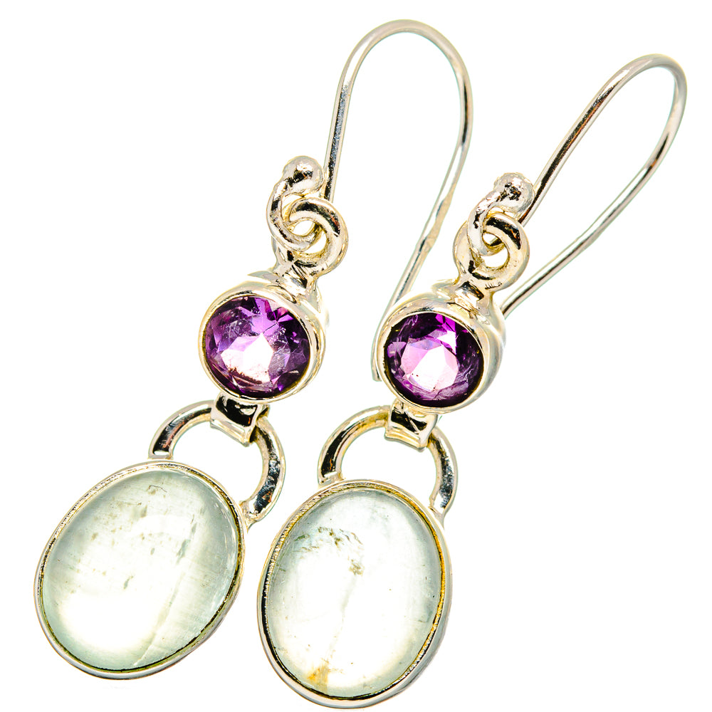 Amethyst and aquamarine drop earrings, sterling silver with purple and pale oval stones