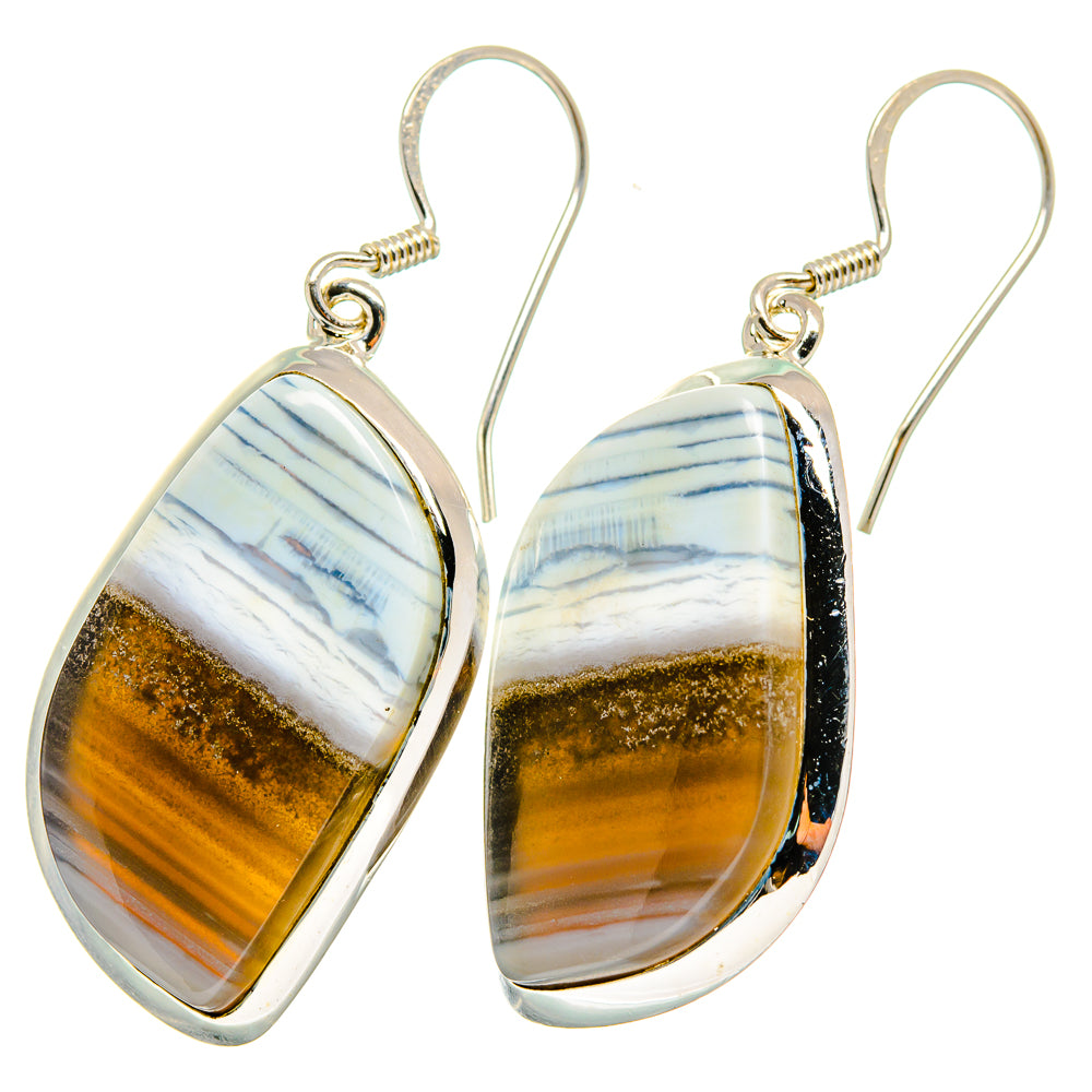 Sterling silver teardrop earrings with blue-white swirls and gold banded inlay