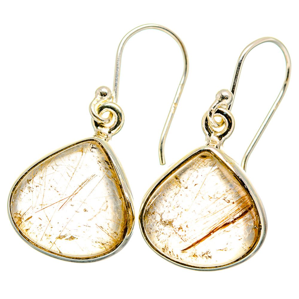 Silver-tone teardrop rutilated quartz earrings with swirl caps and hook closures