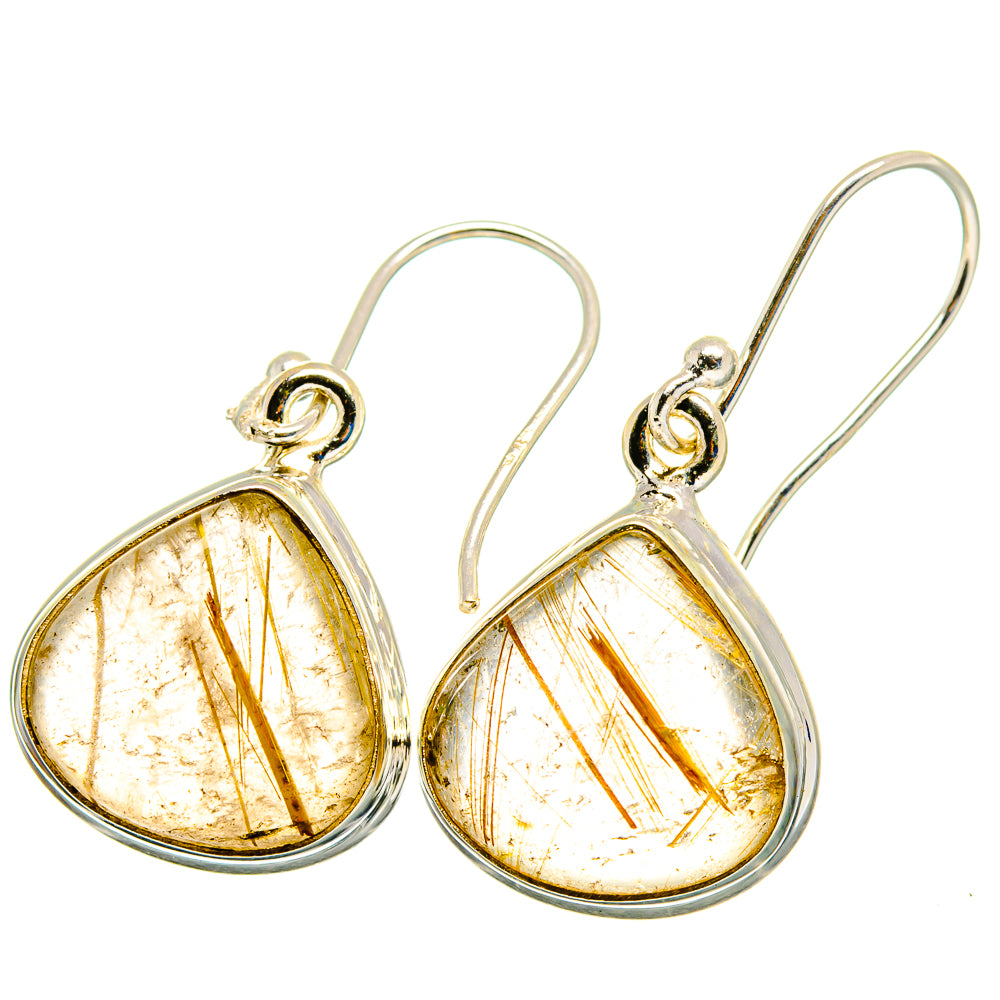 Teardrop rutilated quartz earrings with sterling silver hooks, golden needle quartz