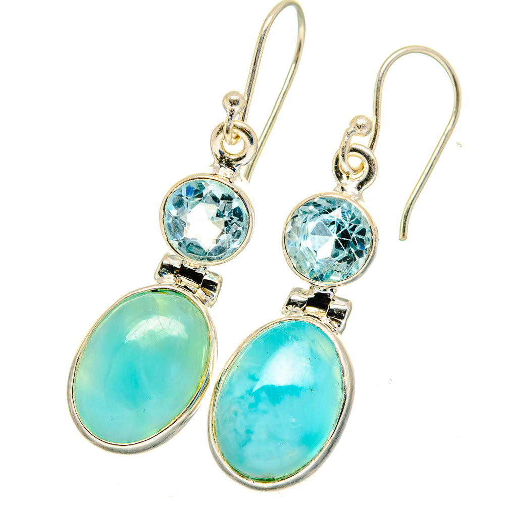 Larimar and blue topaz drop earrings: oval larimar, round topaz, silver hooks