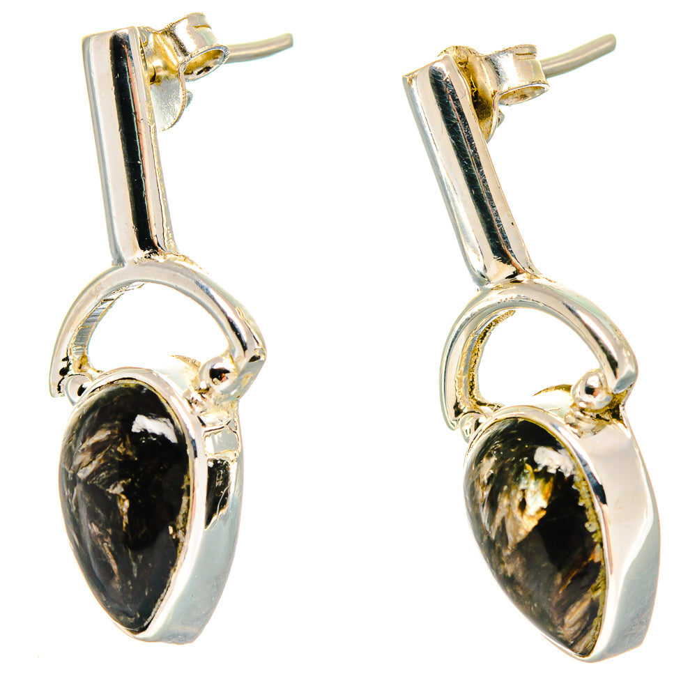 925 sterling silver drop earrings with oval dark golden seraphinite stone