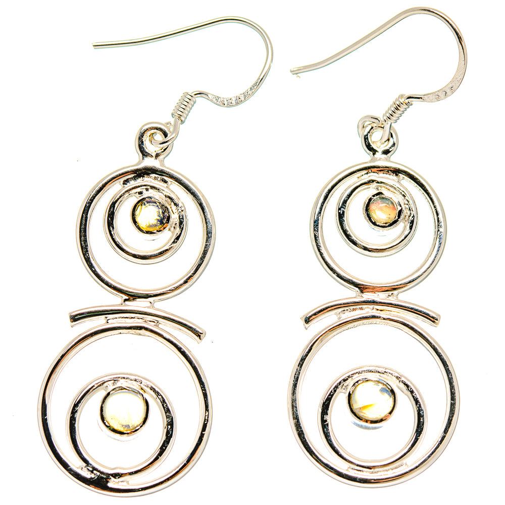 925 sterling silver opal-like circle drop earrings with double concentric spirals