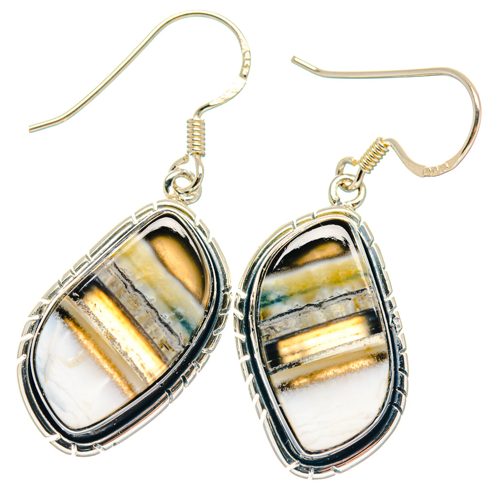 Owyhee opal earrings, oval striped stone in 925 sterling silver bezel with wire hooks