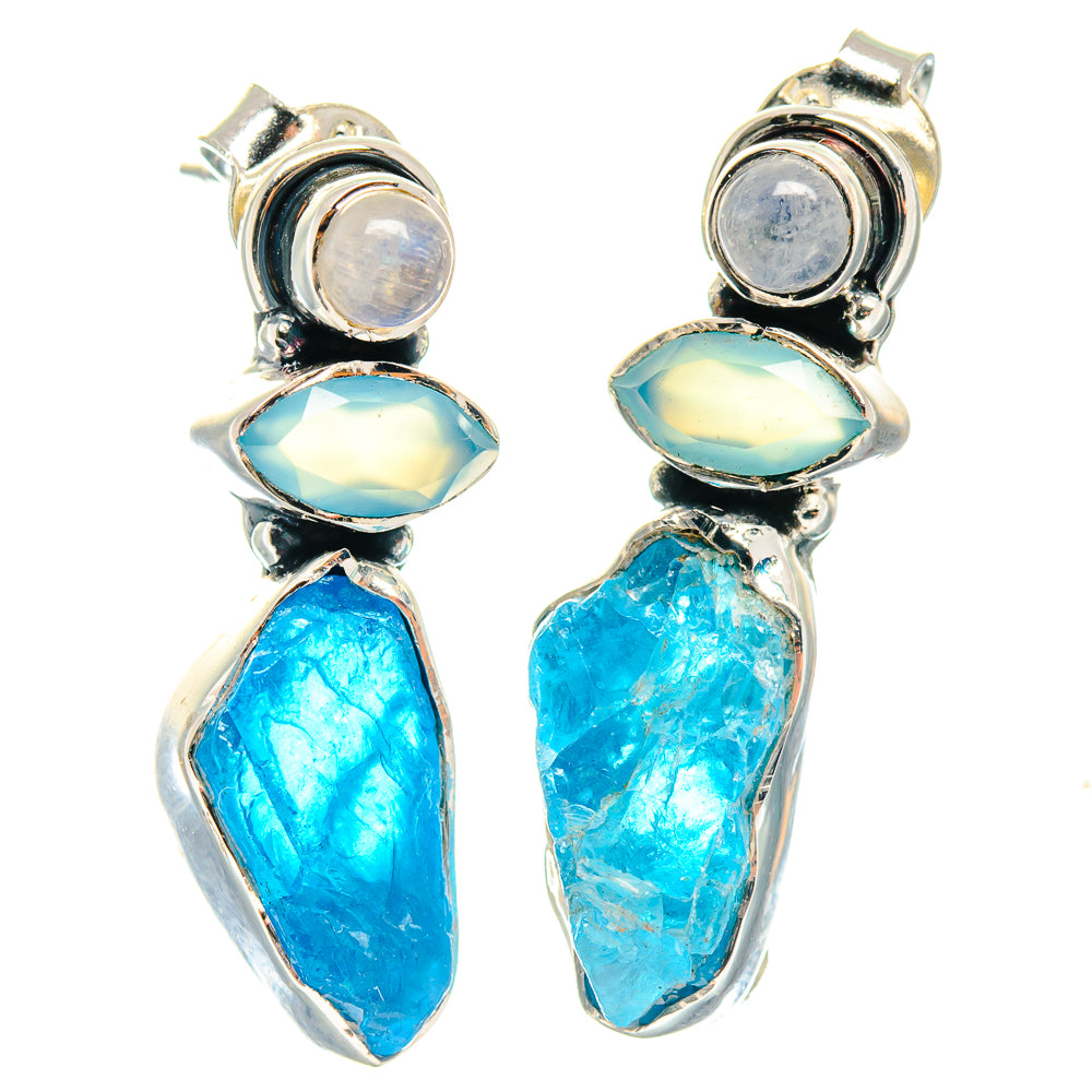 Apatite, Aqua Chalcedony, Rainbow Moonstone Earrings handcrafted by Ana Silver Co - EARR423131