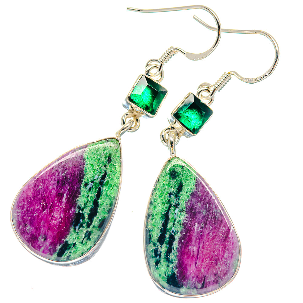 Ruby Zoisite, Green Onyx Earrings handcrafted by Ana Silver Co - EARR423166