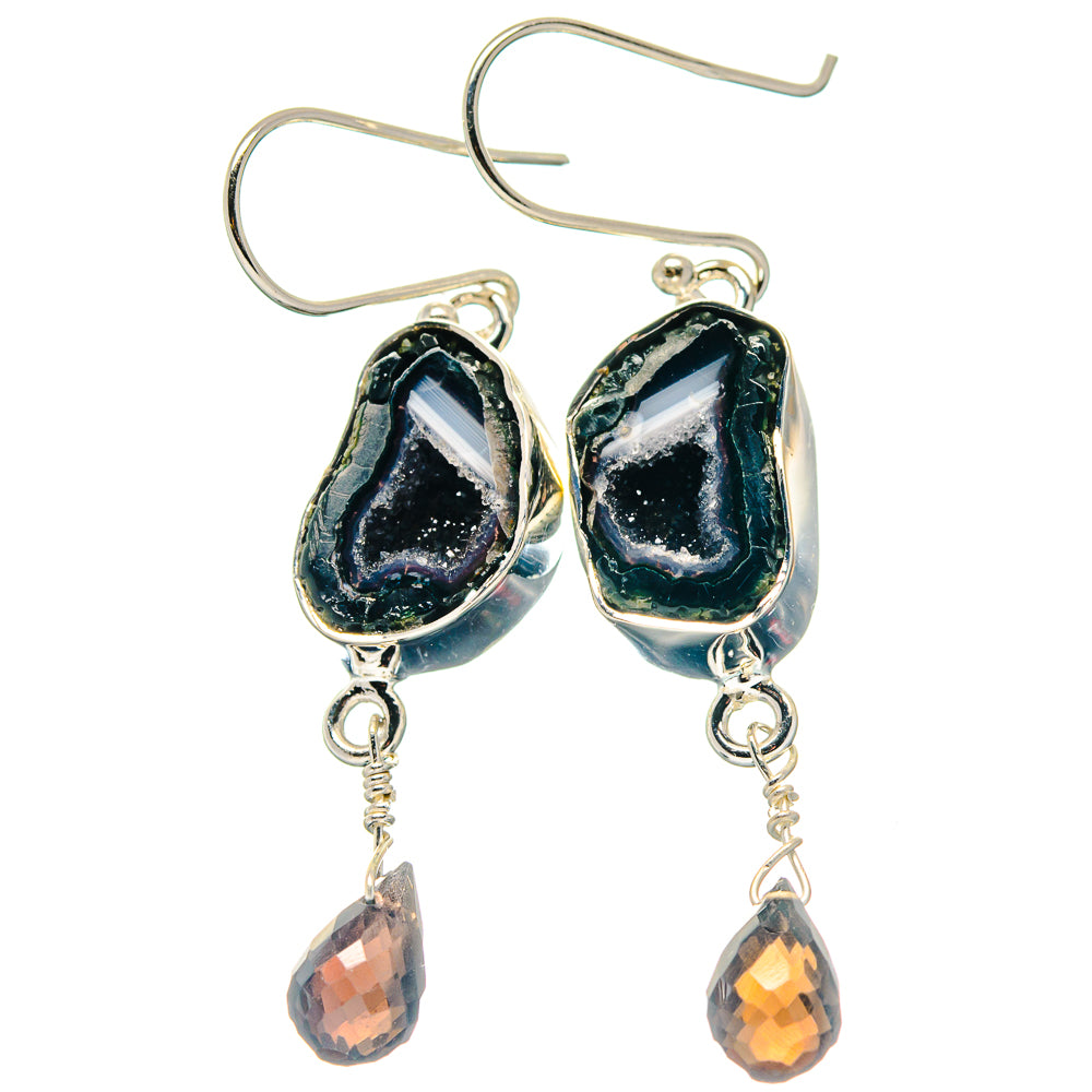 Black Geode Slice Earrings handcrafted by Ana Silver Co - EARR423380