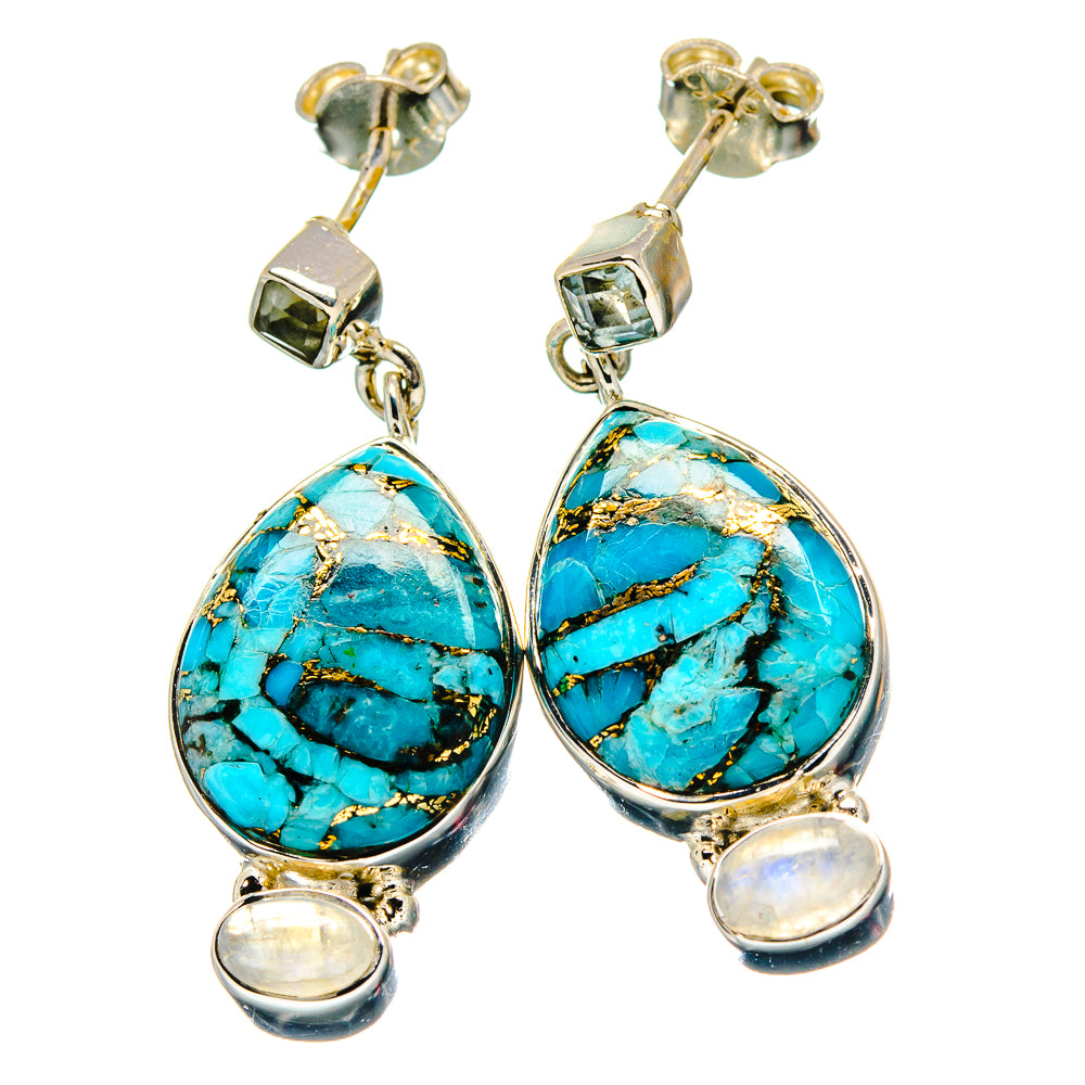 Blue Copper Composite Turquoise Earrings handcrafted by Ana Silver Co - EARR423394