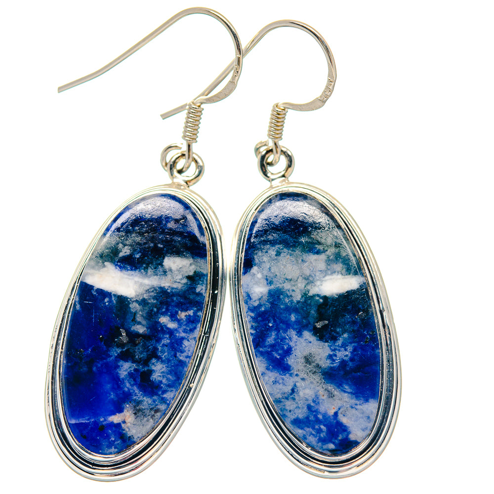 Sodalite oval drop earrings in 925 sterling silver with wire hooks