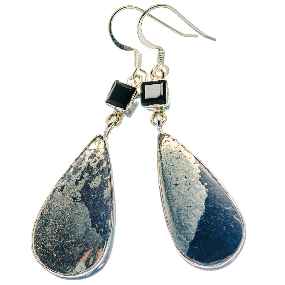 Pyrite In Black Onyx Earrings handcrafted by Ana Silver Co - EARR423525