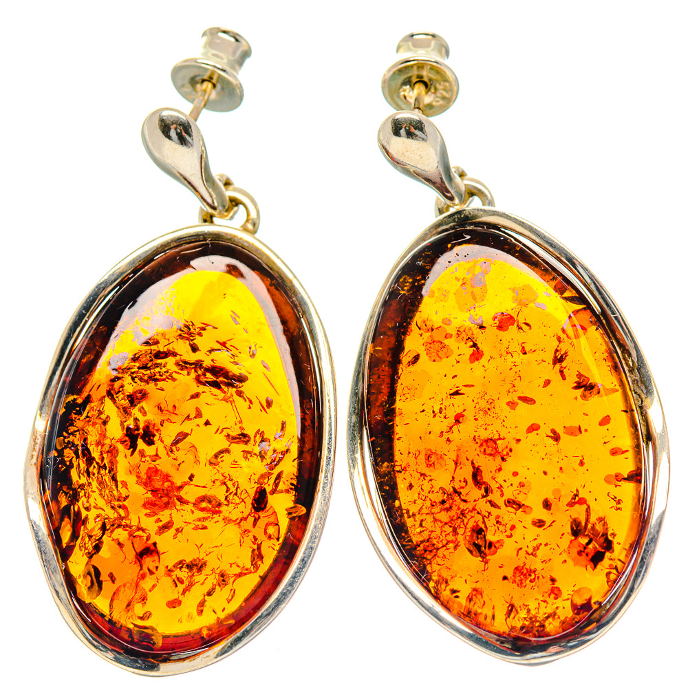 Oval Baltic amber drop earrings in 925 sterling silver, teardrop bezel setting