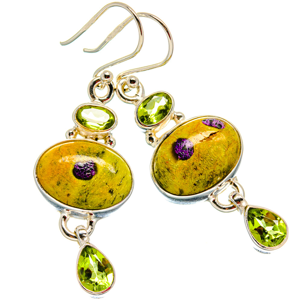 925 sterling silver peridot drop earrings with yellow oval center and green teardrop accents
