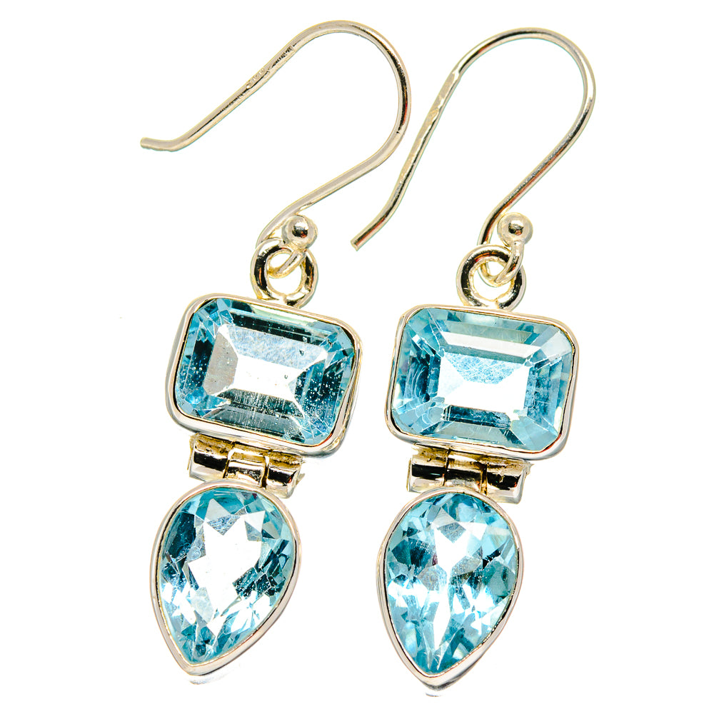 Blue topaz drop earrings in 925 sterling silver, with square and pear stones