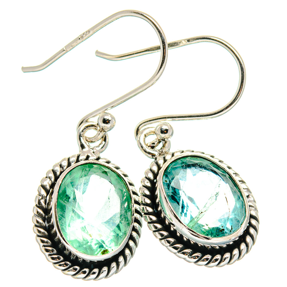 925 sterling silver hoop drop earrings with oval green fluorite stones and rope border