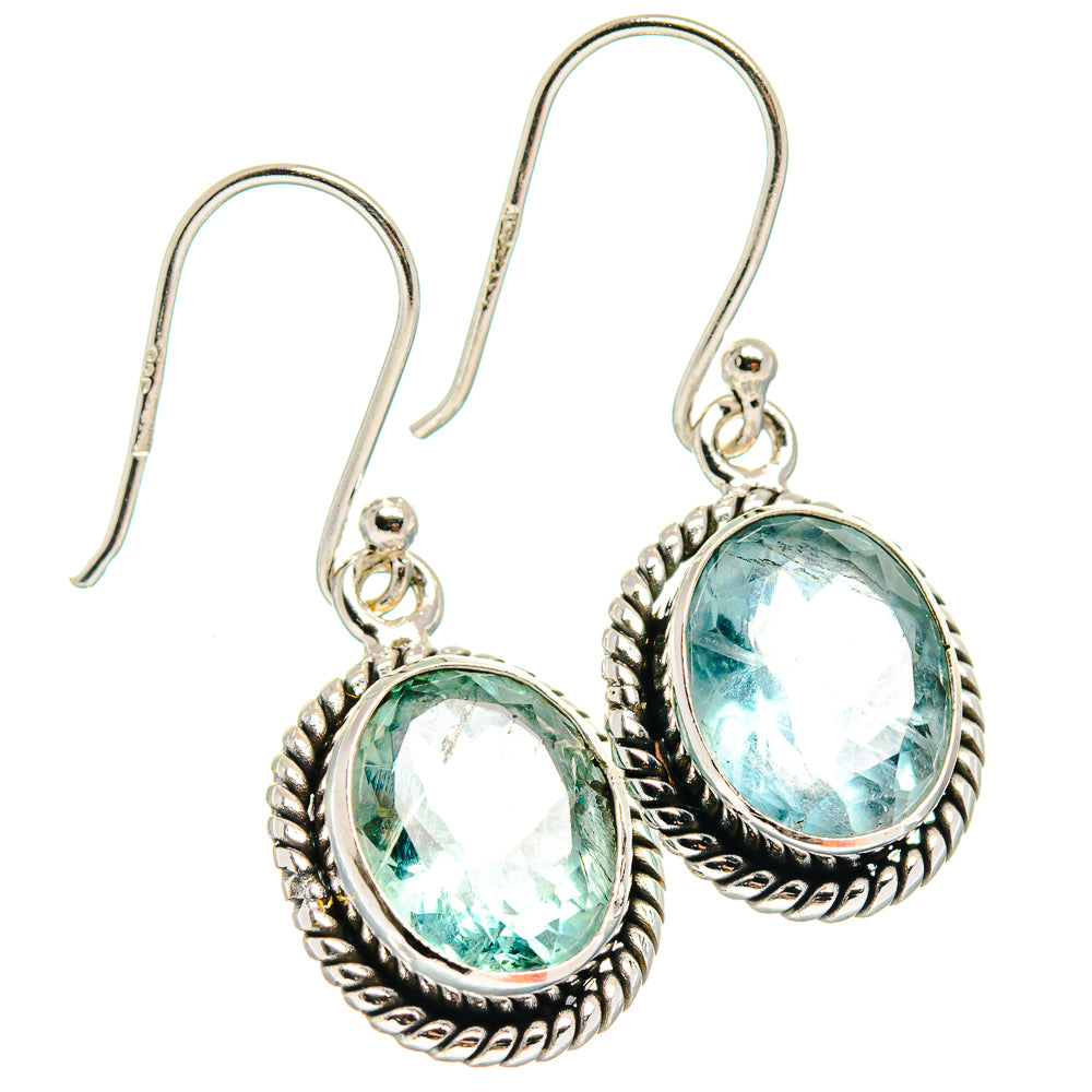 Teal green oval gemstone drop earrings in 925 sterling silver with braided silver trim