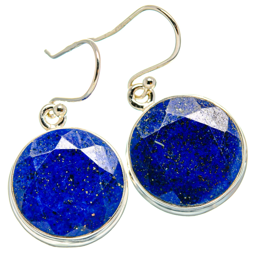 925 sterling silver hoop earrings with round blue lapis lazuli cabochon drops