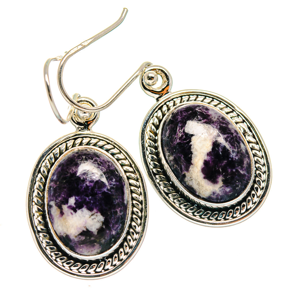 925 sterling silver oval drop earrings with purple-and-white stone and beaded frame