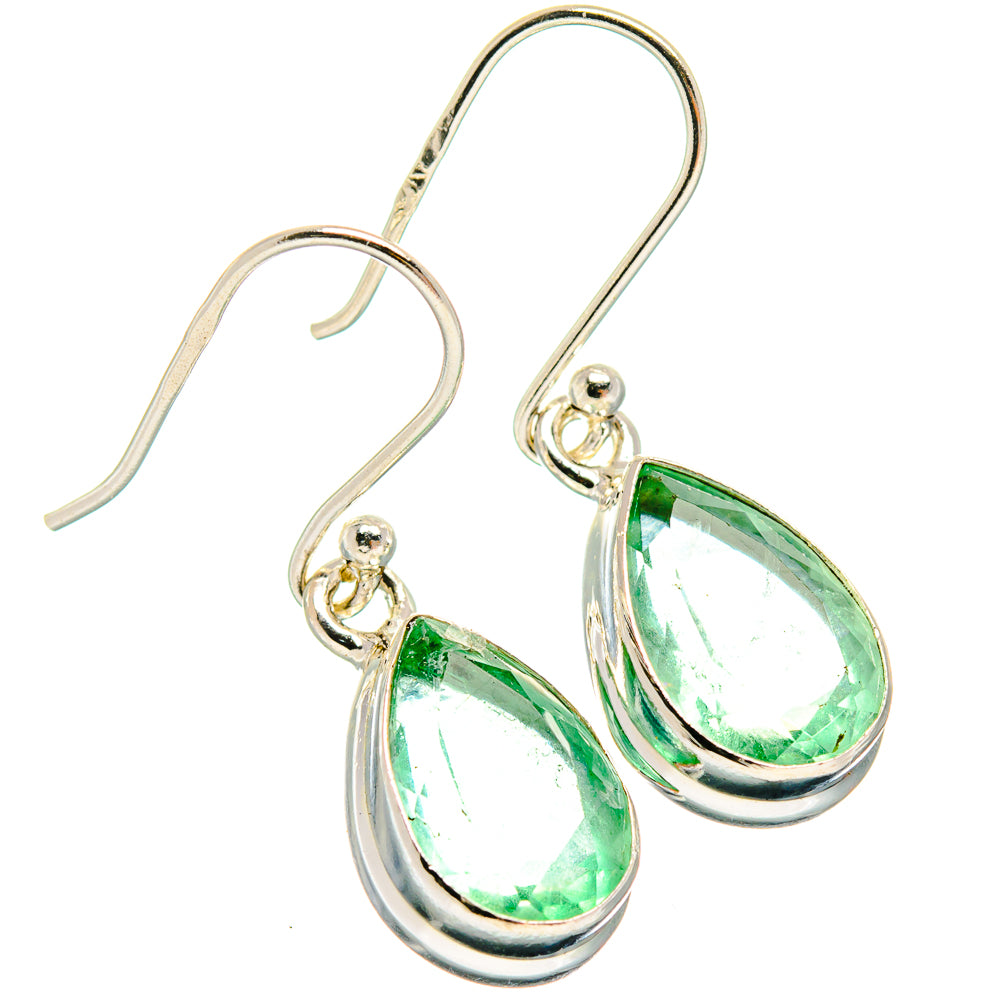 Green fluorite teardrop earrings in 925 sterling silver with green bezel